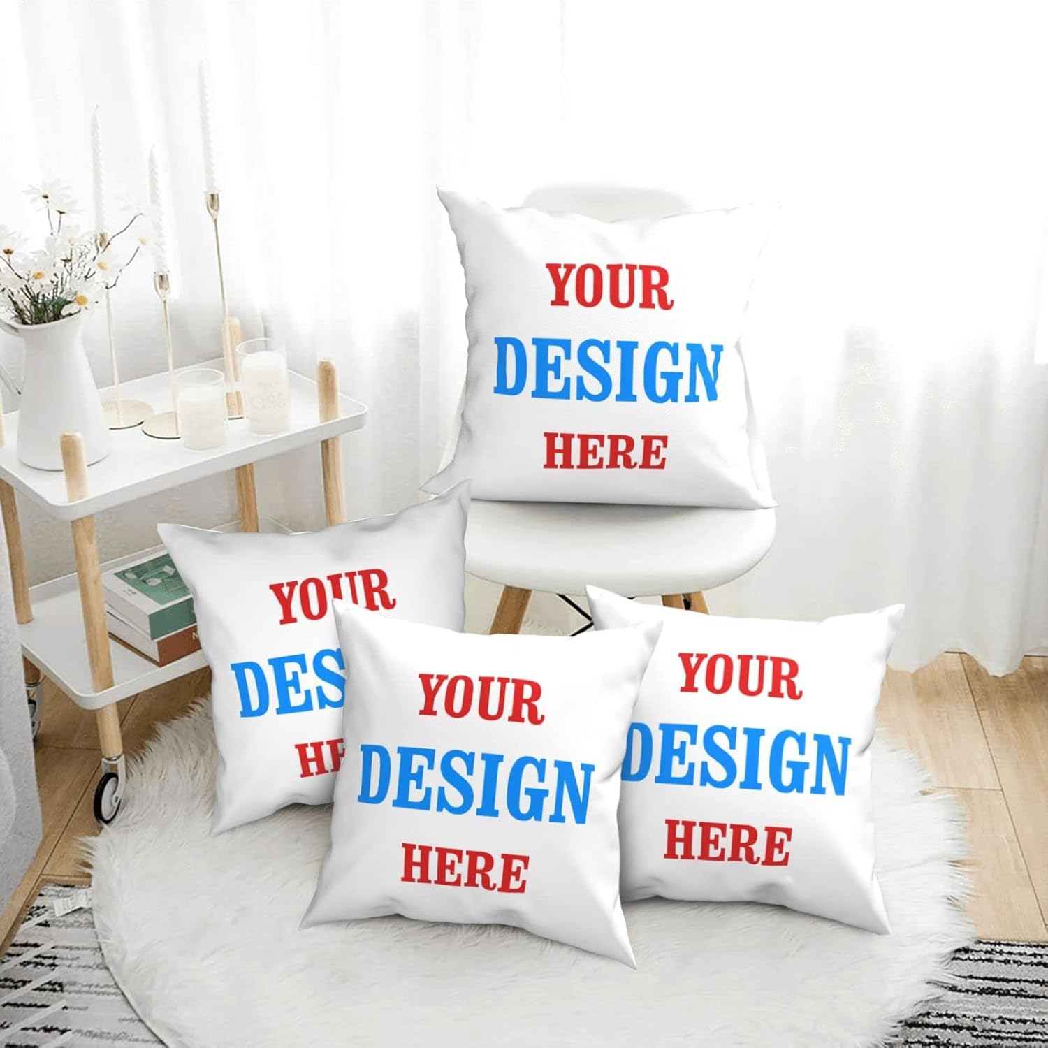 Custom Pillow-Case Personalized Throw-Pillowcase Pillow-Cover - Customized Two-Sides Printed Decorative Cushion Covers(Same Design Front and Back Polyester Set of 4,18"x18")