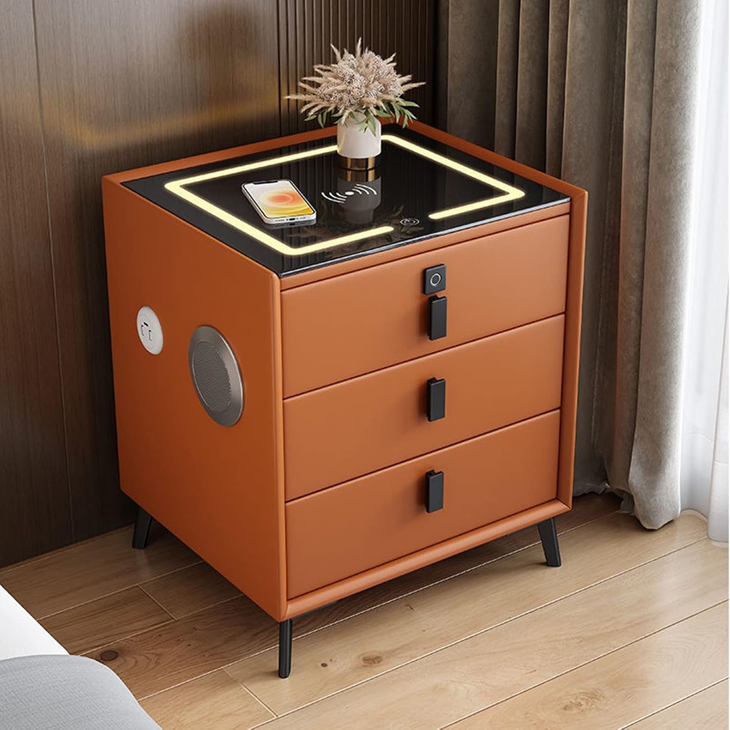 Smart nightstands Modern Luxury LED Light Smart Nightstand w/3 Drawers