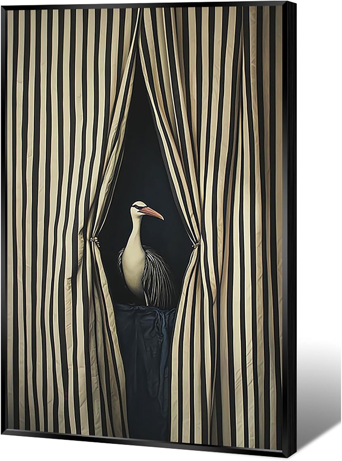 Modern Bird Wall Art Surreal Black and White Striped Posters Elegant Animal Room Decor Abstract Canvas Prints Whimsical Statement Pictures for Bedroom Bathroom Dorm Aesthetic 12x16in Metal Black Frame