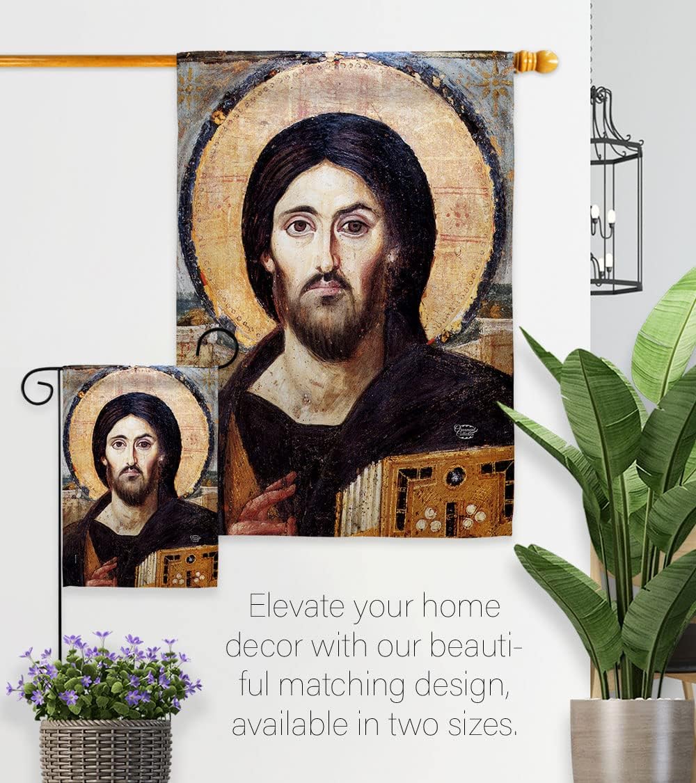 Christ Pantocrator Garden Flag Religious Faith Hope Grace Peace Dove Christian Religion Easter House Decoration Banner Small Yard Gift Double-Sided, Made in USA
