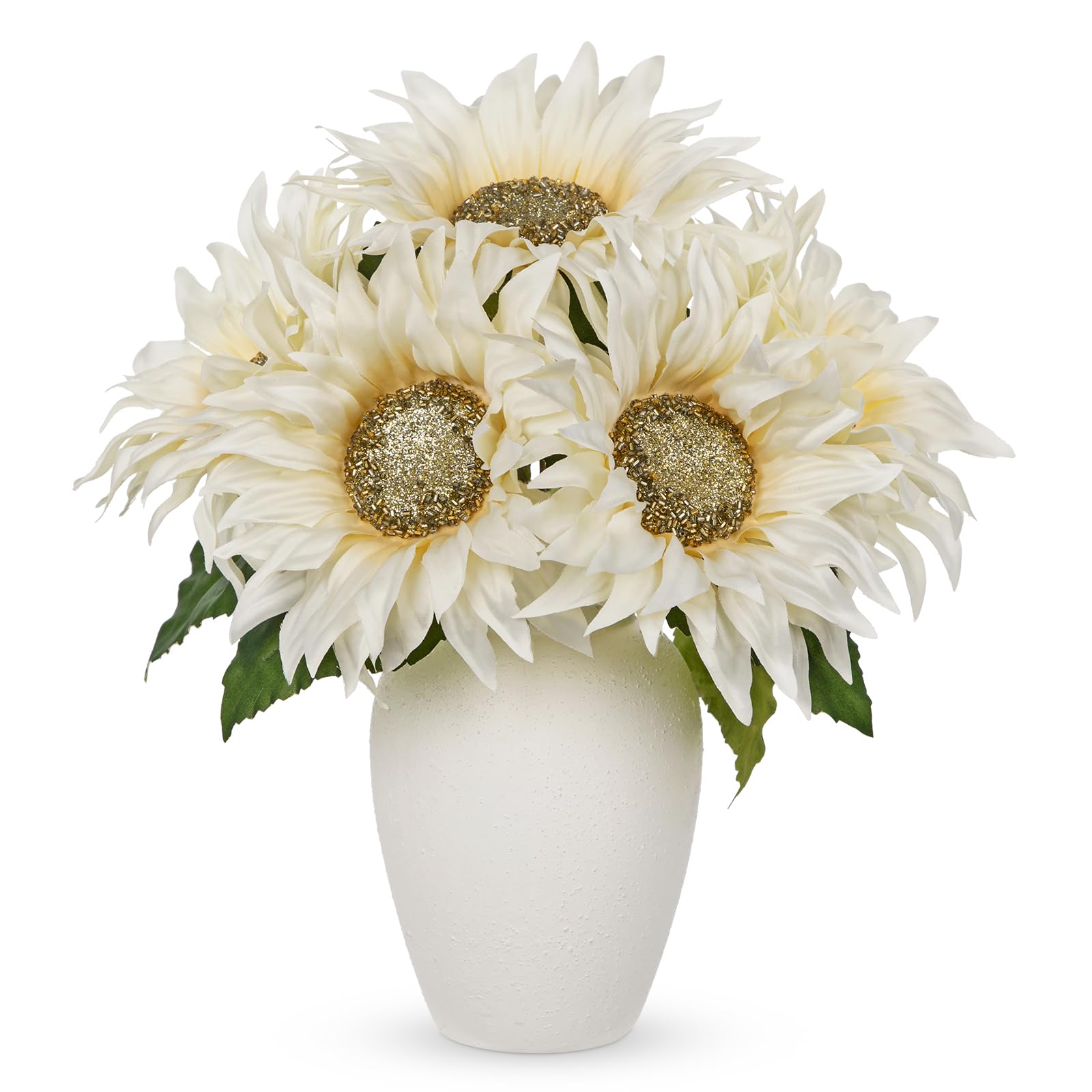 Oairse Sunflowers Artificial Flowers with Ceramic Vase for Autumn Decor