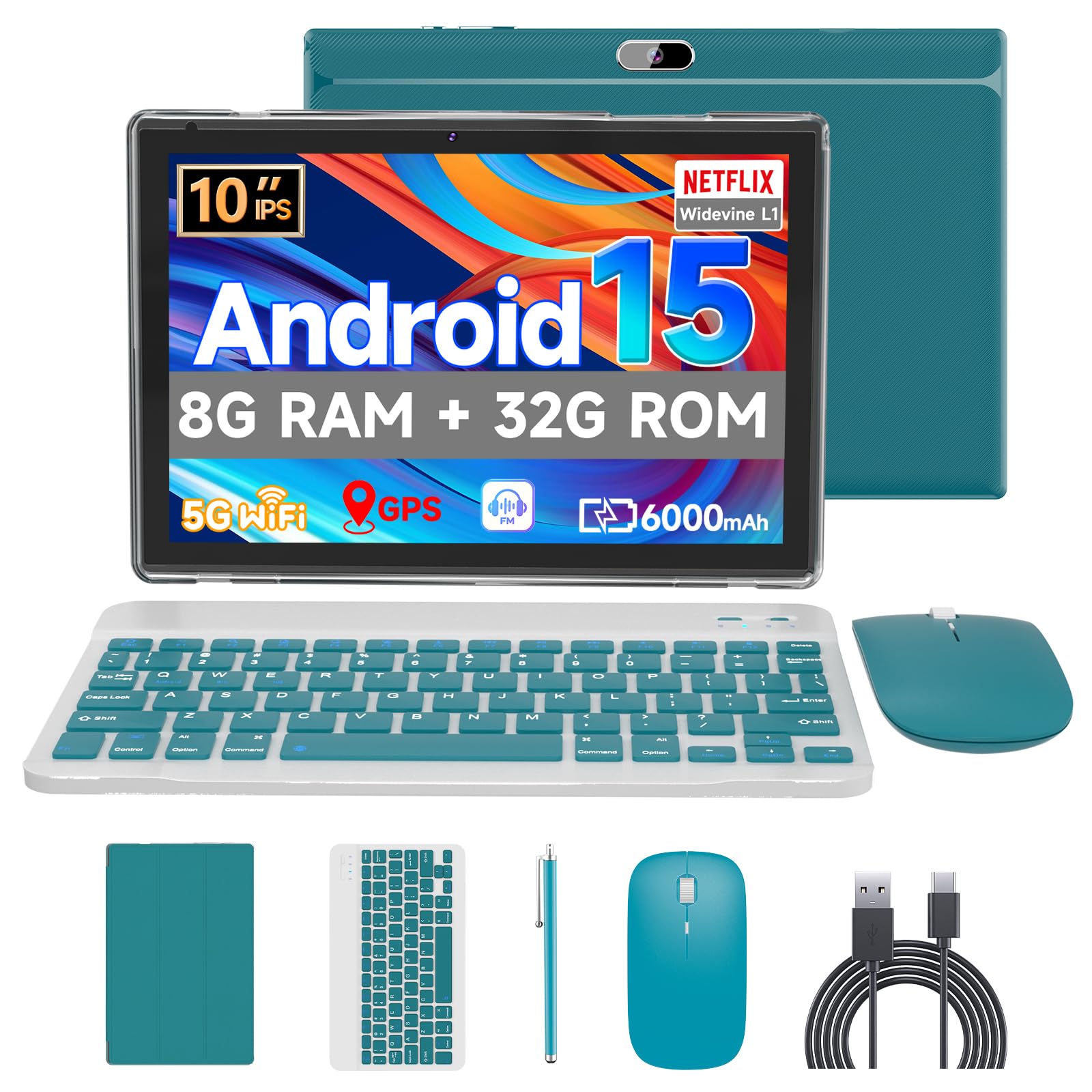 Tablet Android 15, tablet da 10 pollici, 18 GB di RAM+128 GB ROM/2 TB espandibile, tablet 2 in 1 con custodia per tastiera, schermo HD IPS 1280 x 800, Wi-Fi6, doppia fotocamera, batteria da 6000 mAh