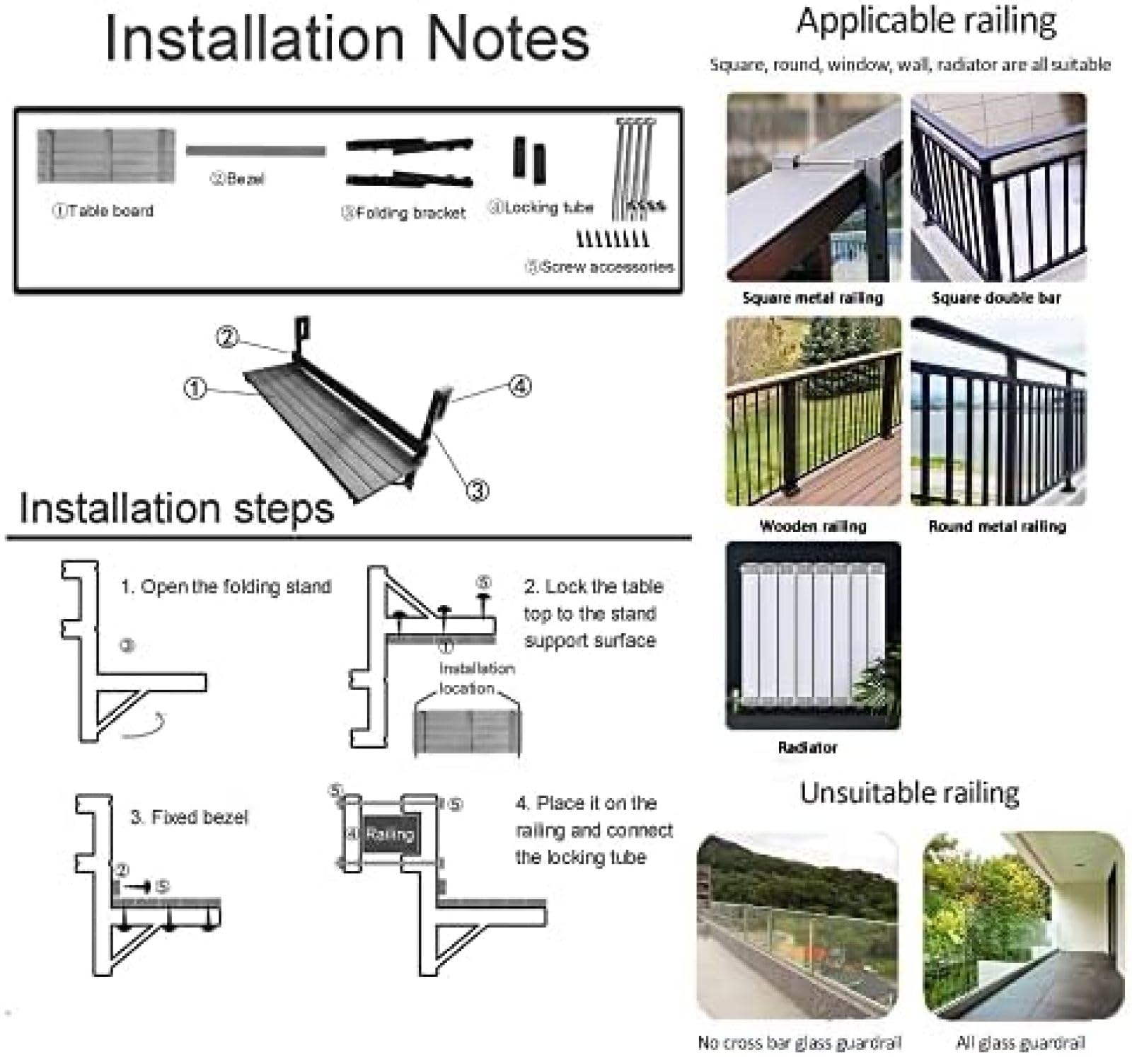 Balkonowy stolik barowy do balustrad, 80 * 26 cm/31,4 * 10,2 cala, stolik barowy na zewnątrz, składany stolik boczny, małe składane biurko oszczędzające miejsce, montowane na ścianie stoliki boc