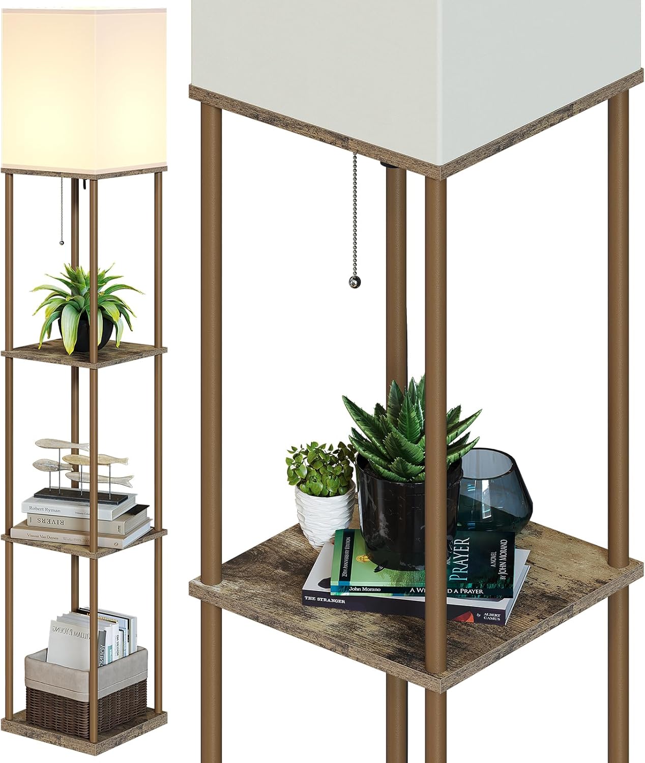 SUNMORY Floor Lamp with Shelves, Modern Square Standing Lamp with 3