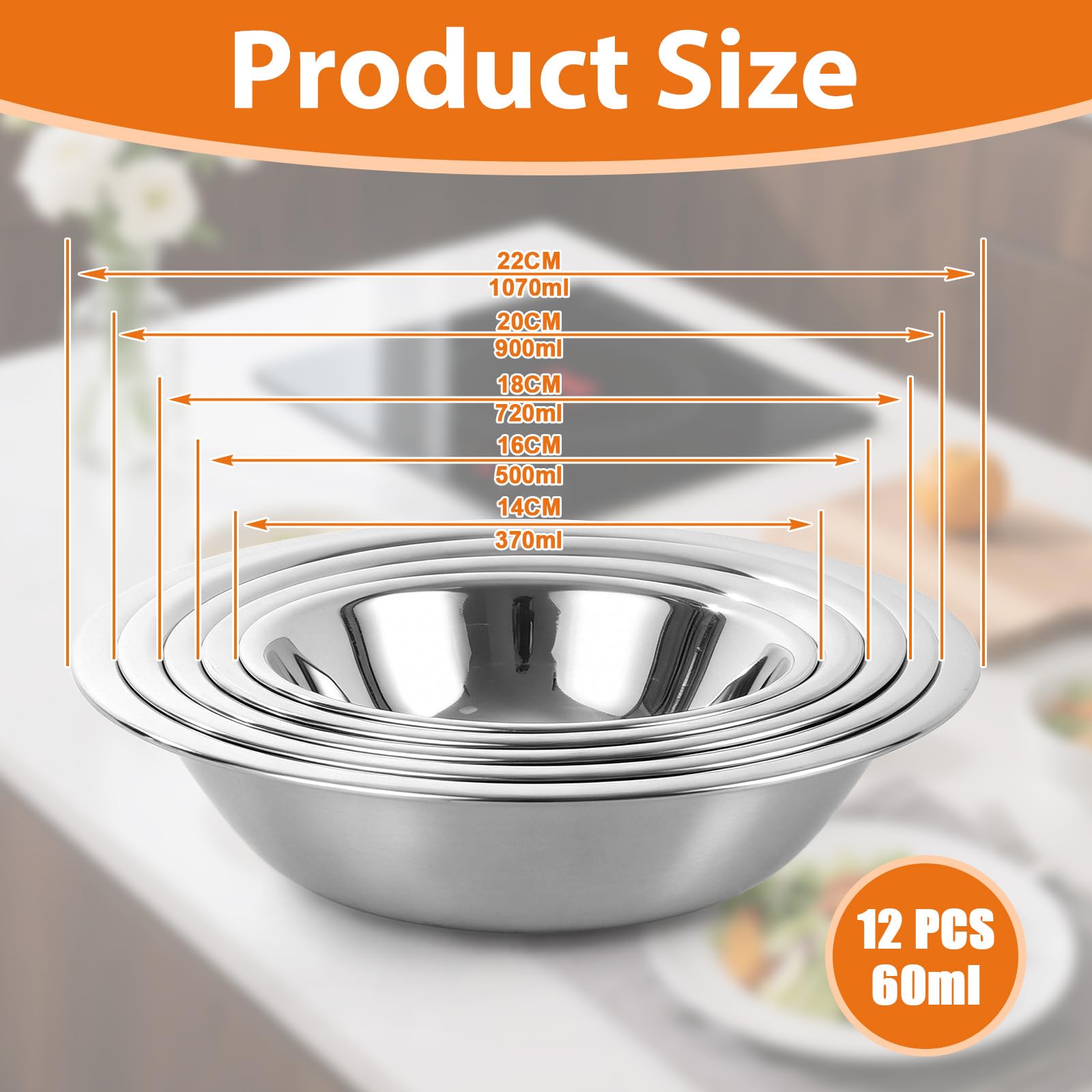 Confezione da 10 ciotole da cucina in acciaio inox, 5 misure