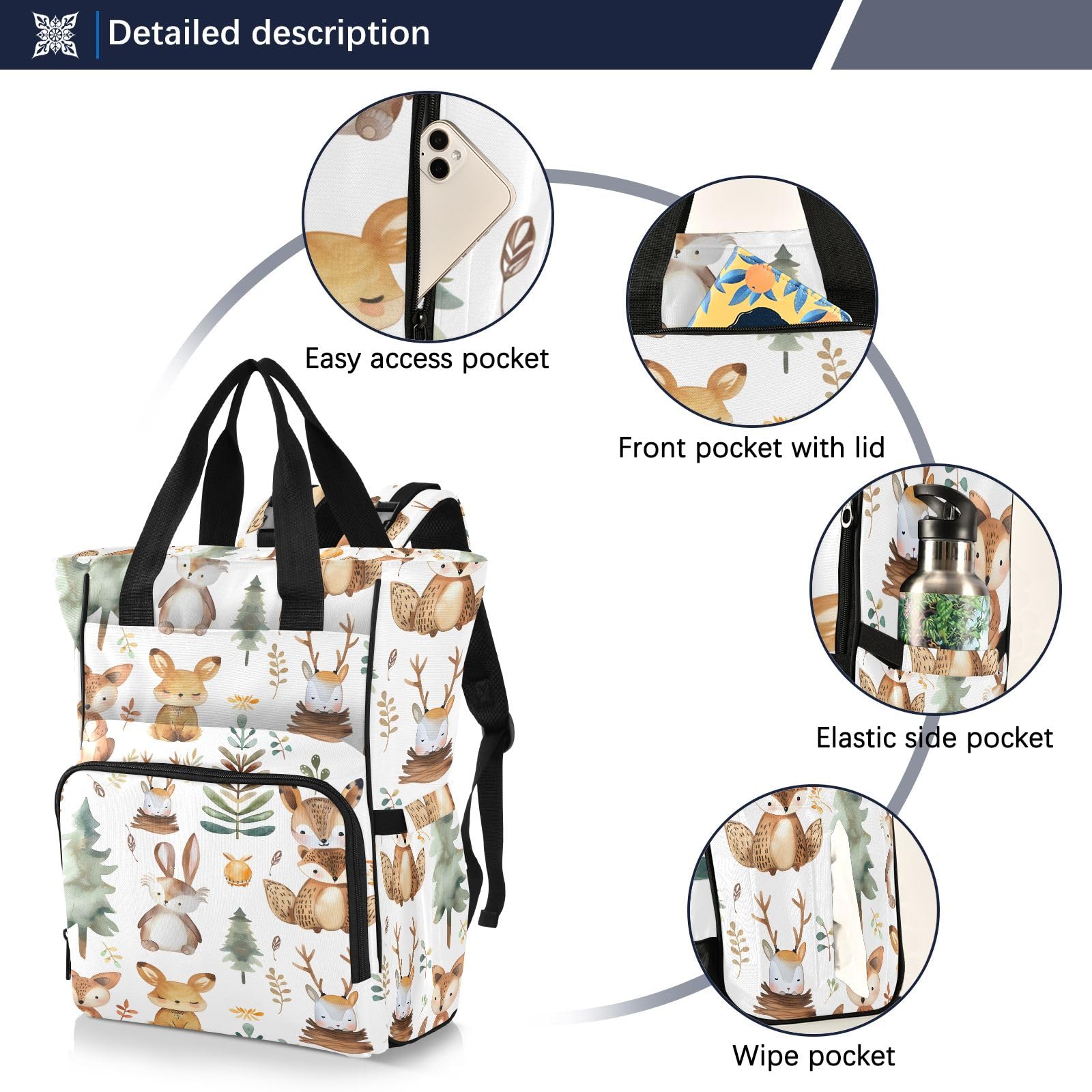 Mnsruu Watercolor Forest Baby Diaper Bag Zaino Grande Borsa Impermeabile Viaggio Pannolino Borse per Mamme e Papà