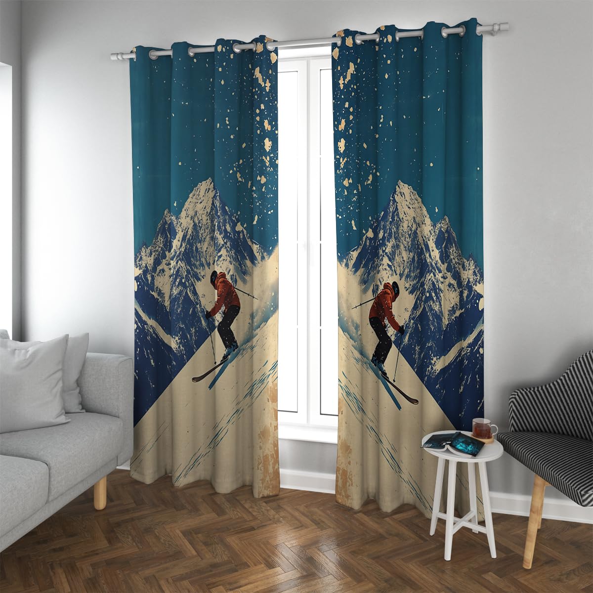 Rideaux occultants de ski isolants et assombrissants avec œillets pour chambre