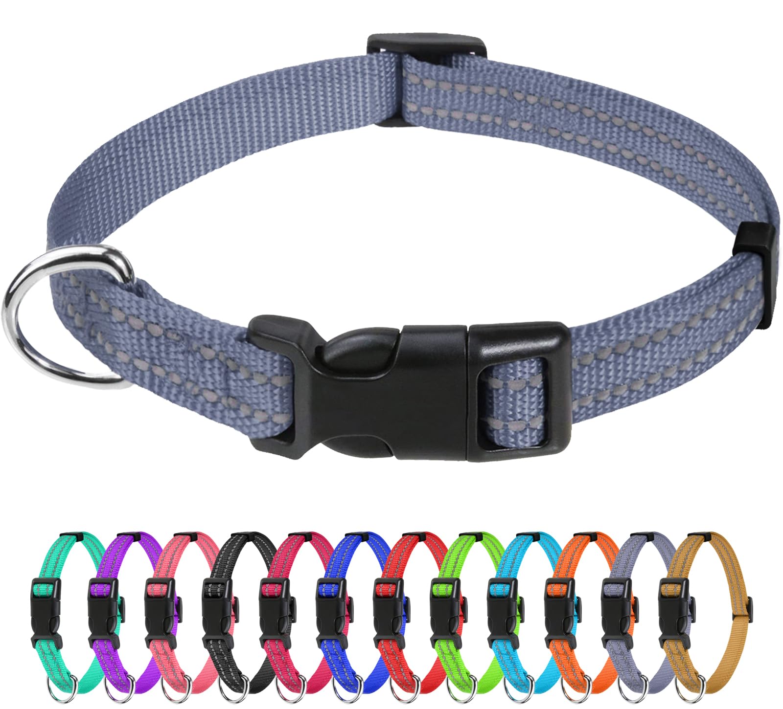 TagME Collare per Cani in Nylon Riflettente, Fibbia Staccabile Durevole, Collari Di Sicurezza Regolabili per Cuccioli, Grigio, Larghezza 1.0 cm