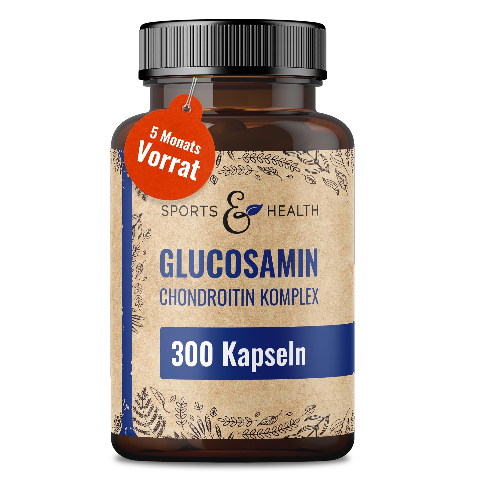 Glucosamin Chondroitin Komplex – 300 Reine Kapseln ohne Zusätze – 1000mg pro Tagesdosierung 5 Monate Vorrat – Glucosamin & Chondroitin Hochdosiert, Chondroitin-Glucosamine Chondroitinsulfat Glukosamin