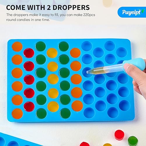 Miniatura 5 de 4 moldes de silicona para caramelos, 55 cavidades antiadherentes redondos para pequeños caramelos duros, chocolates, caramelos, gelatina, aperitivos