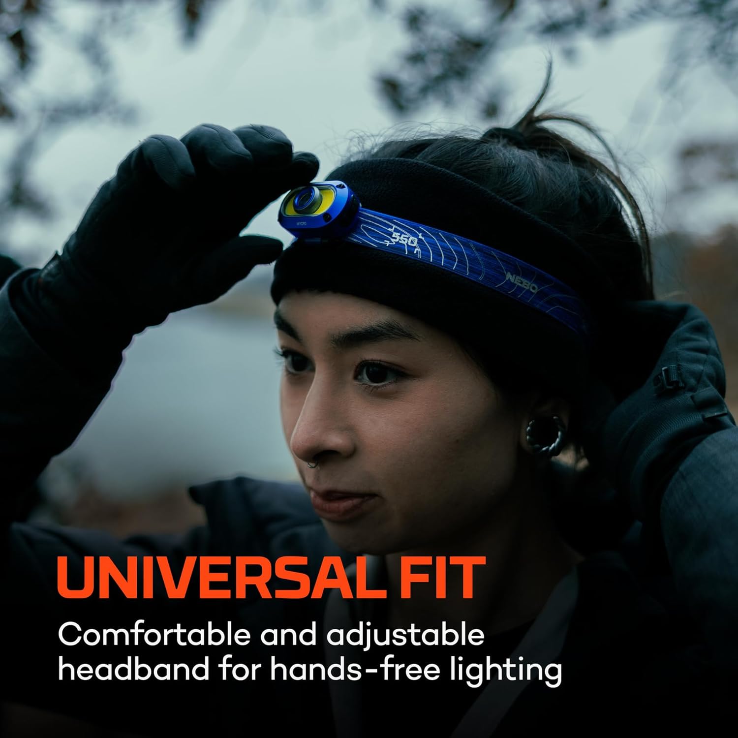 NEBO MYCRO 550+ Rechargeable Headlamp | 550 Lumens, 7 Light Modes, Water Resistant, Detachable Hat Clip, Super Bright Head Lamp for Camping & Hiking, Includes USB Charging Cable – Blue