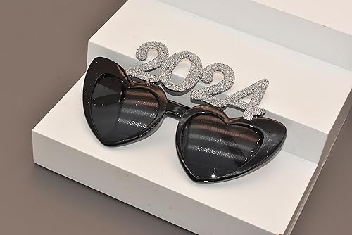 Miniatura 7 de 4 lentes de plástico con purpurina 2024, diseños de corazón, gafas de feliz fin de año, decoraciones de fiesta, graduación 2024, accesorios para