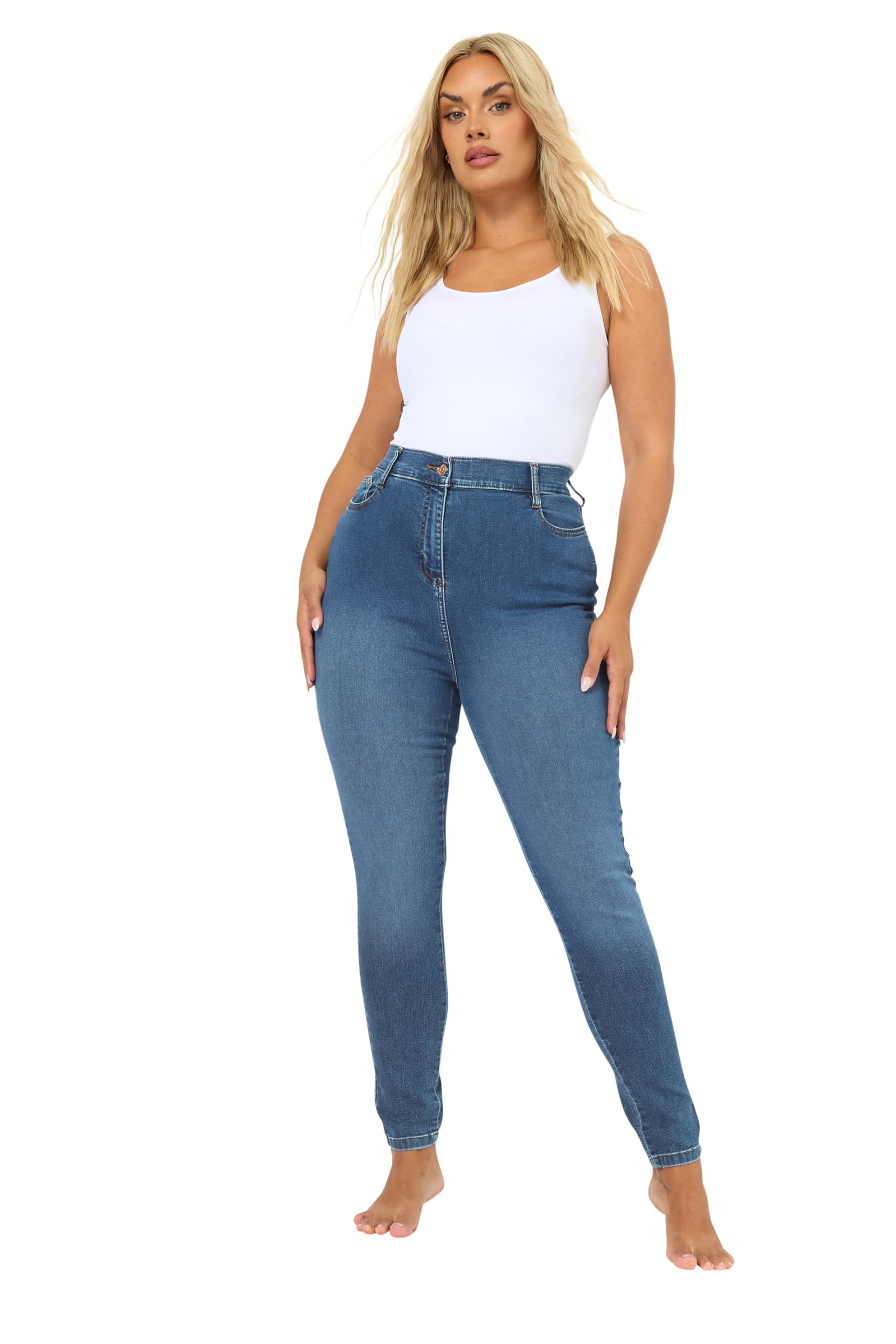 Yours Skinny Ava Jeans Mid Blue Cotton Womens 26R - Clothing > Jeans > Skinny Jeans