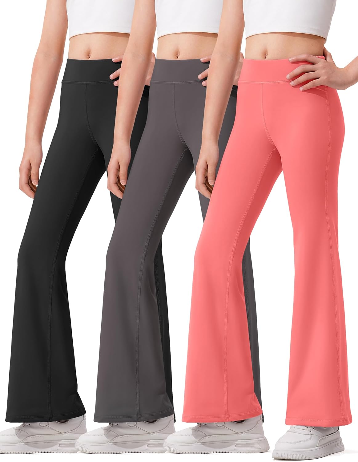 HASMES 3 Pack Girls Flare Leggings Kids Bell Bottom High Waisted Dance Yoga Pants Activewear