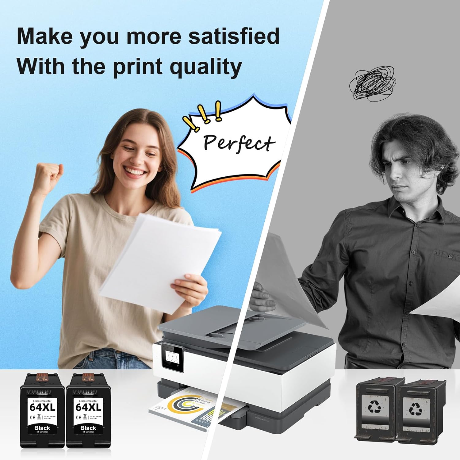 64 Black Ink Cartridges Compatible for HP Ink 64 64XL Black Ink Cartridge for HP Printers Fit for Envy Photo 7855 7858 7155 7800 6255 Inspire 7900e 7955e 7255e 7950e 7958e 7200e Tango Printer (2 Pack)