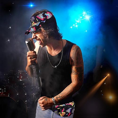 Miniatura 5 de Paquete de 2 riñoneras de los años 80 y 90 con visera para el sol, riñonera, traje retro de los años 80 y 90, accesorios de moda para hombres y