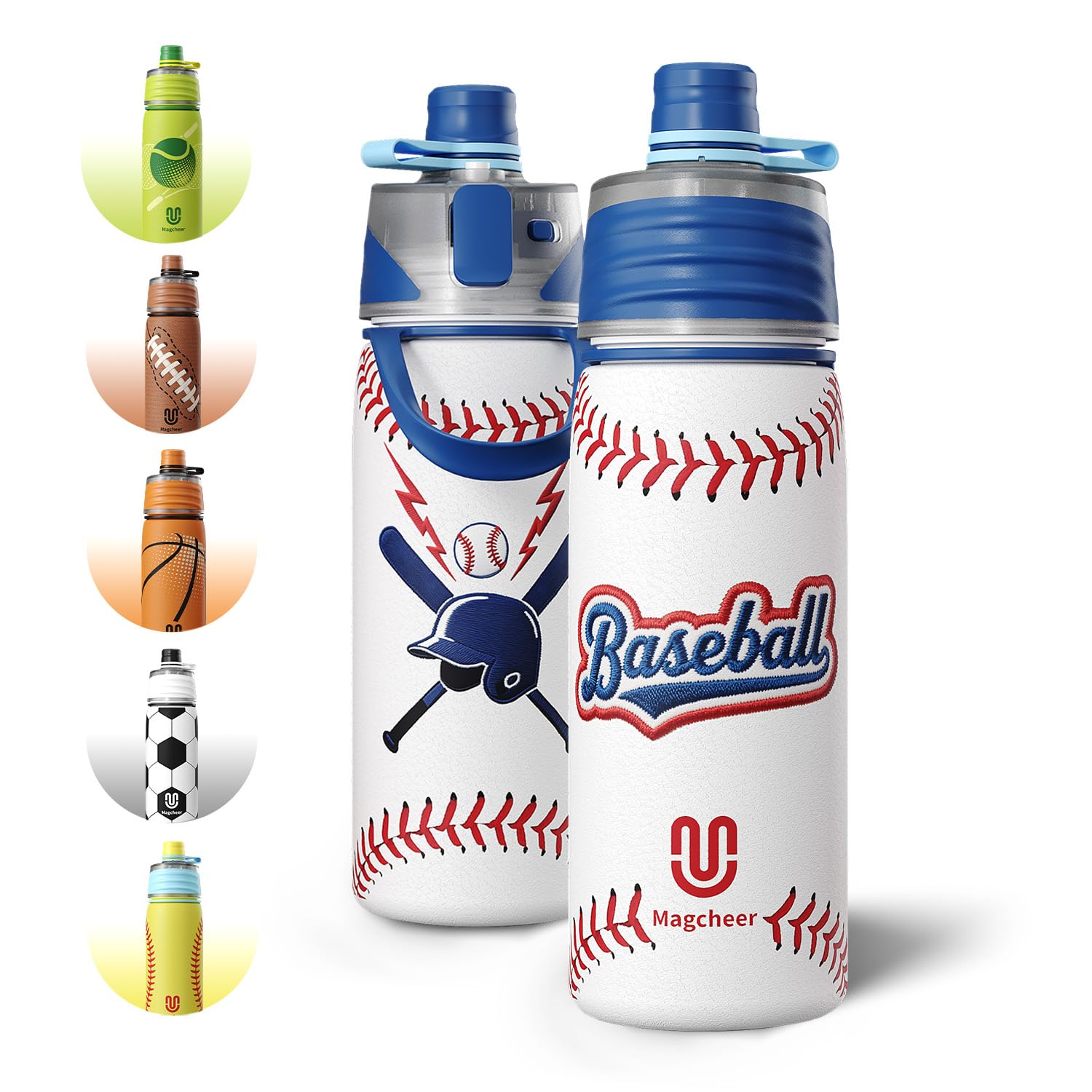 Magcheer Baseball Water Bottle - 20oz Insulated Misting Water Bottles Stainless Steel 3D Textured - Baseball Accessories Gift for Kids