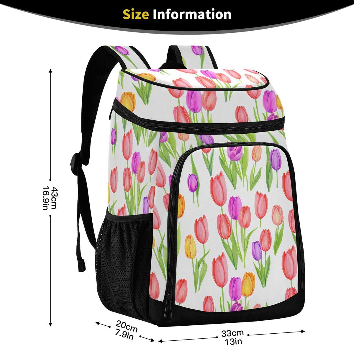 Tulip Flower White Cooler Backpack Leakproof Insulated Lunch Cooler Bag 30 Cans Camping Backpacks for Camping Beach Hiking
