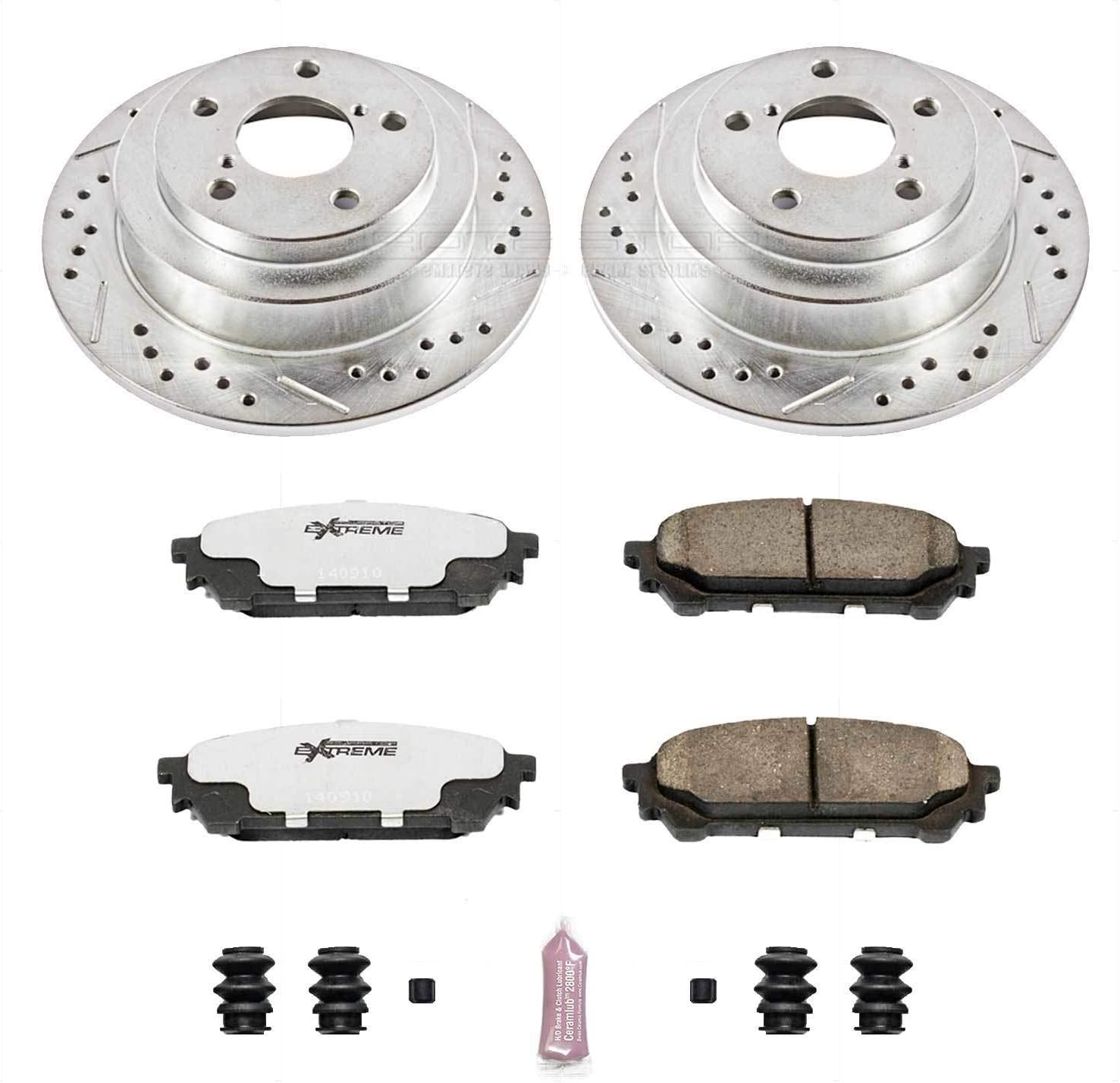 PowerStop Rear Brake Kit For Saab 9-2X 2005-06 |Subaru Forester 2004-08 |Impreza 2003-07 - Carbon Fiber Ceramic Brake Pads + Drilled & Slotted Rotors Upgrade, K447-26