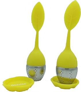 Cherion Set of 2-Silicone and Stainless Steel Tea Ball Infuser Tea Infusers for Loose Yellow