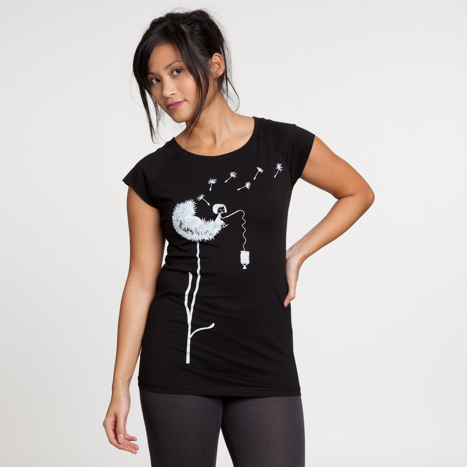 FellHerz Camiseta para mujer de diente de león, color negro, ecológica, justa y vegana, Negro , XL