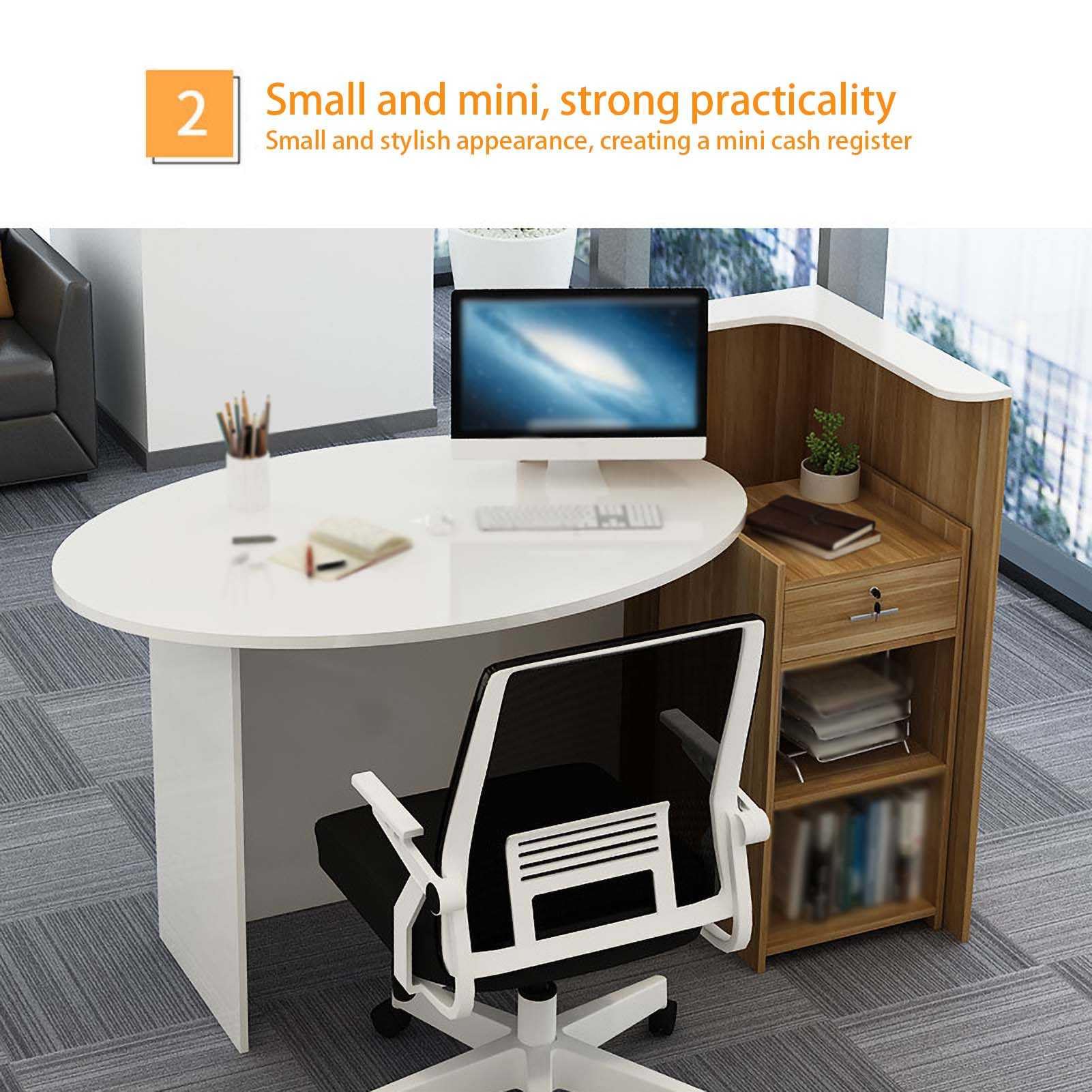 Front-Desk-Empfangstheke, Empfangstheke mit Stauraum an der Rezeption, Einfach Modern Theken-Schreibtisch, Mit Ovalem Schreibtisch und Schublade Mit Schloss, Für Zuhause, Büro, Lobby & Salon