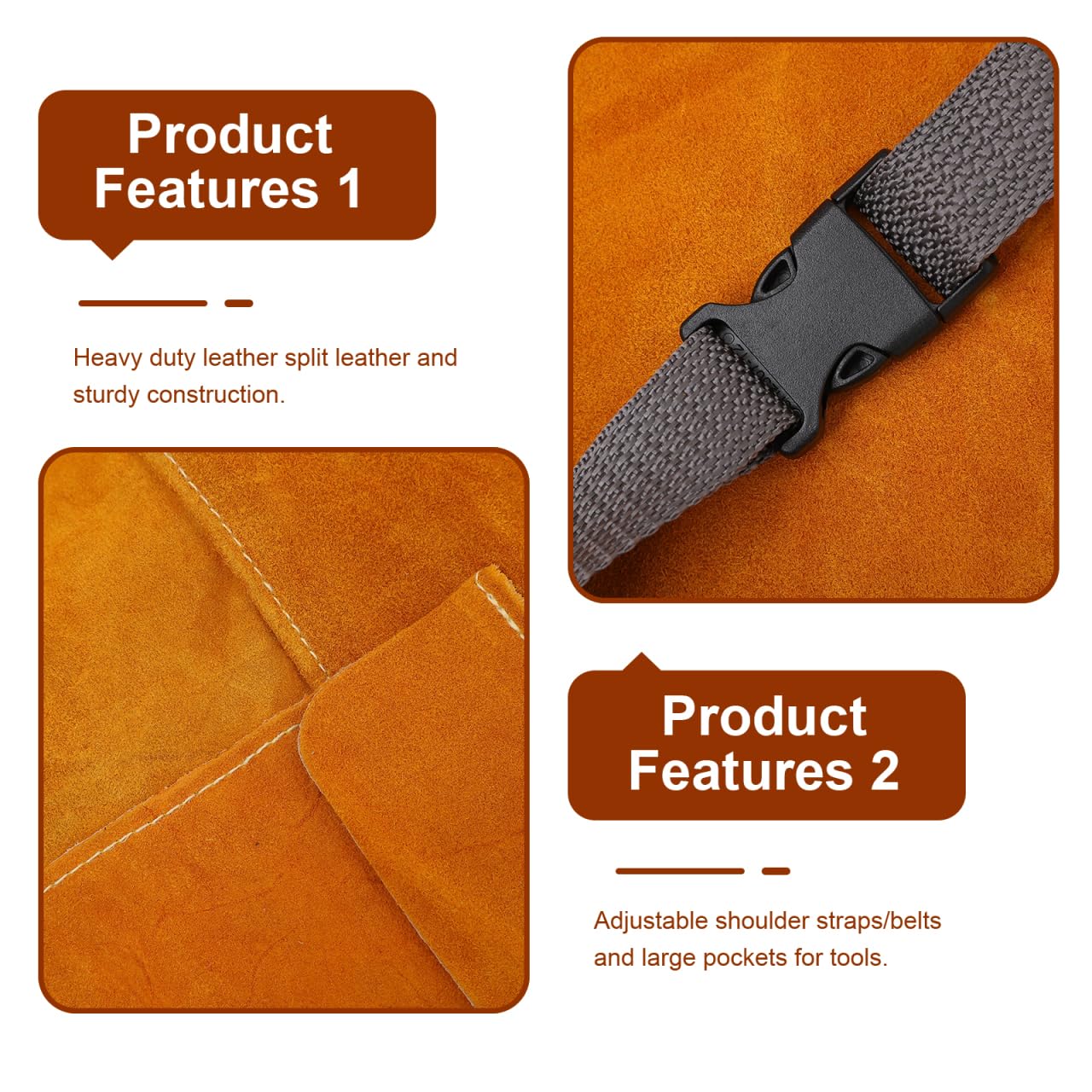 HOMSFOU Delantal De Cuero Para Soldadura Ropa Protectora Gruesa Con Bolsillos Resistente a Abrasión Y Al Fuego Ajustable Para Talleres Y Uso Profesional 35.43X23.62In