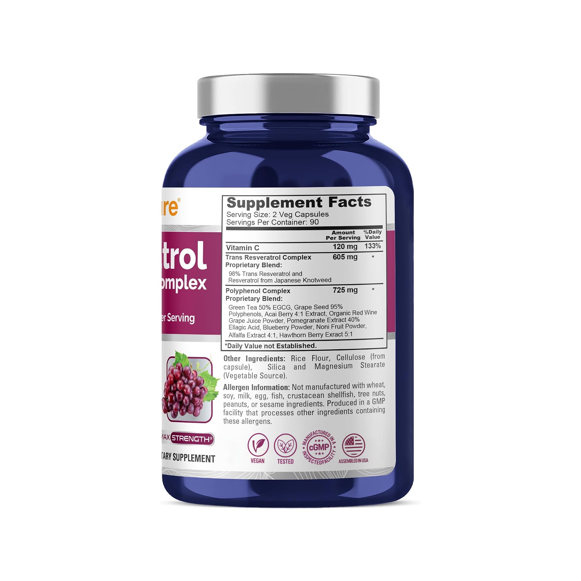 NusaPure Resveratrol & Polyphenol, Vegan, 1450mg, 180 Capsules-90 Servings — Amazon image 2