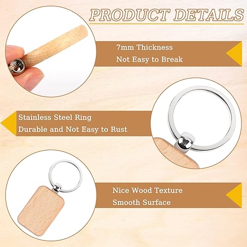 Miniatura 3 de MIKIMIQI 15 piezas de grabado de madera, llavero de madera en blanco, varios colores de madera sin acabar, llavero para manualidades, grabado láser,