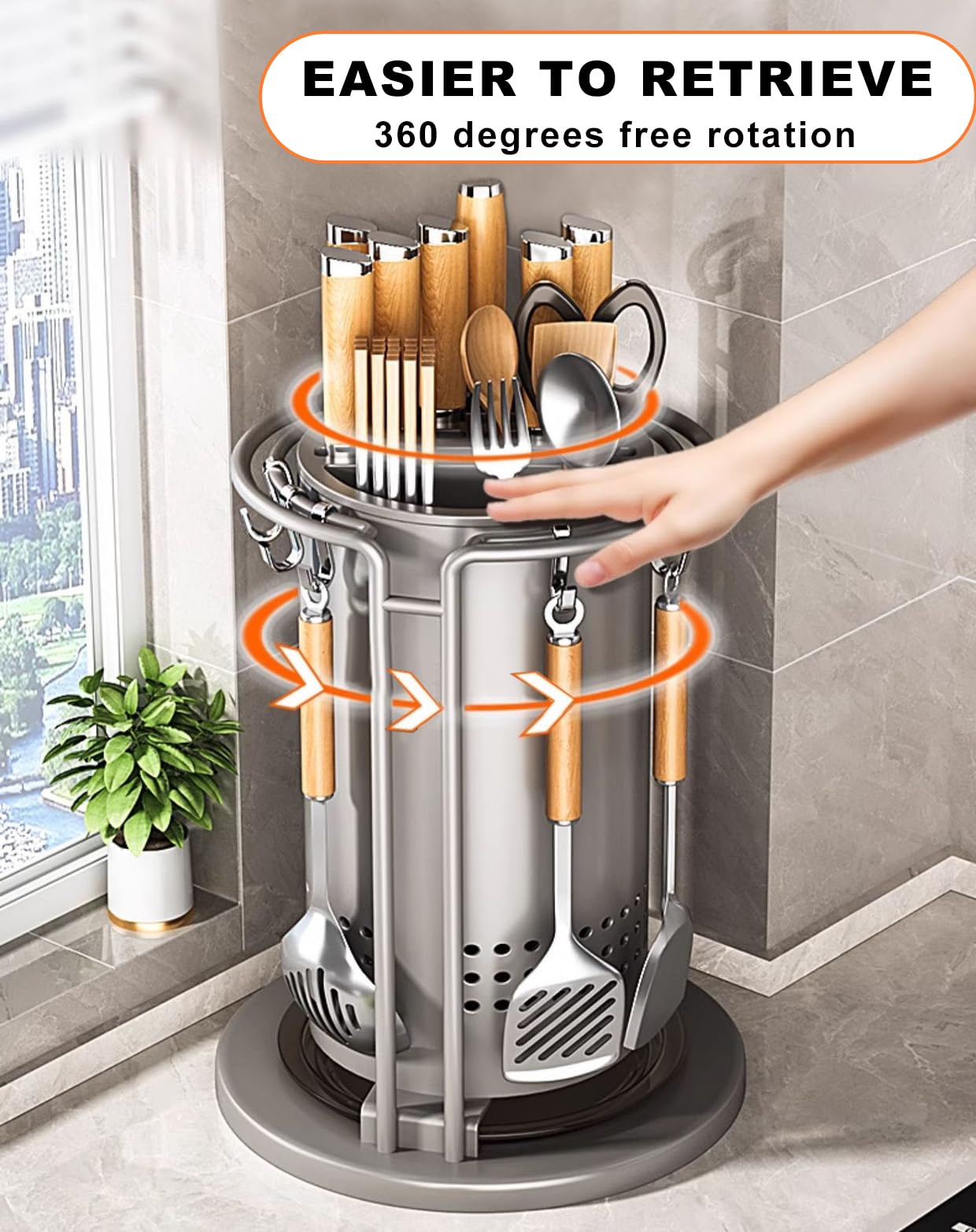 360°Rotating Knives Holder for Countertop, Utensil Holder for Kitchen, Multifunctional Cooking Utensil Crock for Kitchen Utensil Storage, Rotating Kitchen Utensil Holder