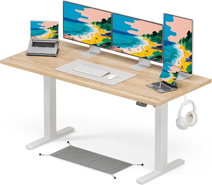 hakuyu】Acrolix 電動昇降デスク（白脚＋メイプル天板） hakuyu