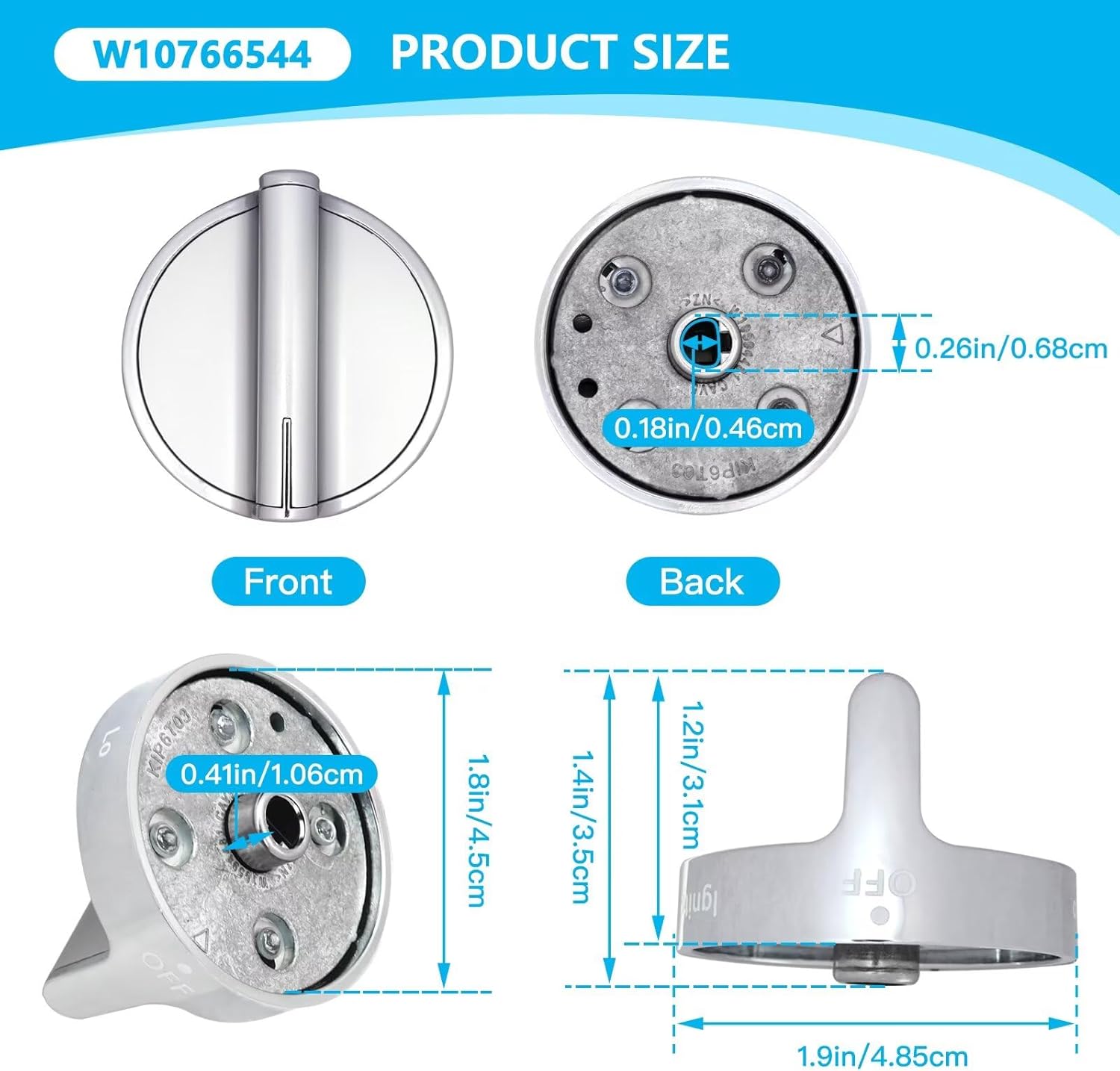 W10766544 W10676228 Gas Stove knobs, 5pcs Range Oven Knobs for Whirlpool WFG720H0AS0 WFG720HOAS1 WFG54OHOAS0 WFG540HOAEO WFG540H0AE1 WFG540H0AE2