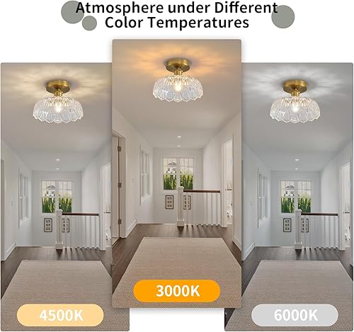 Miniatura 4 de Lámpara de techo semiempotrada de mediados de siglo, moderna pantalla de vidrio translúcido floral, accesorios de iluminación cerca del techo para