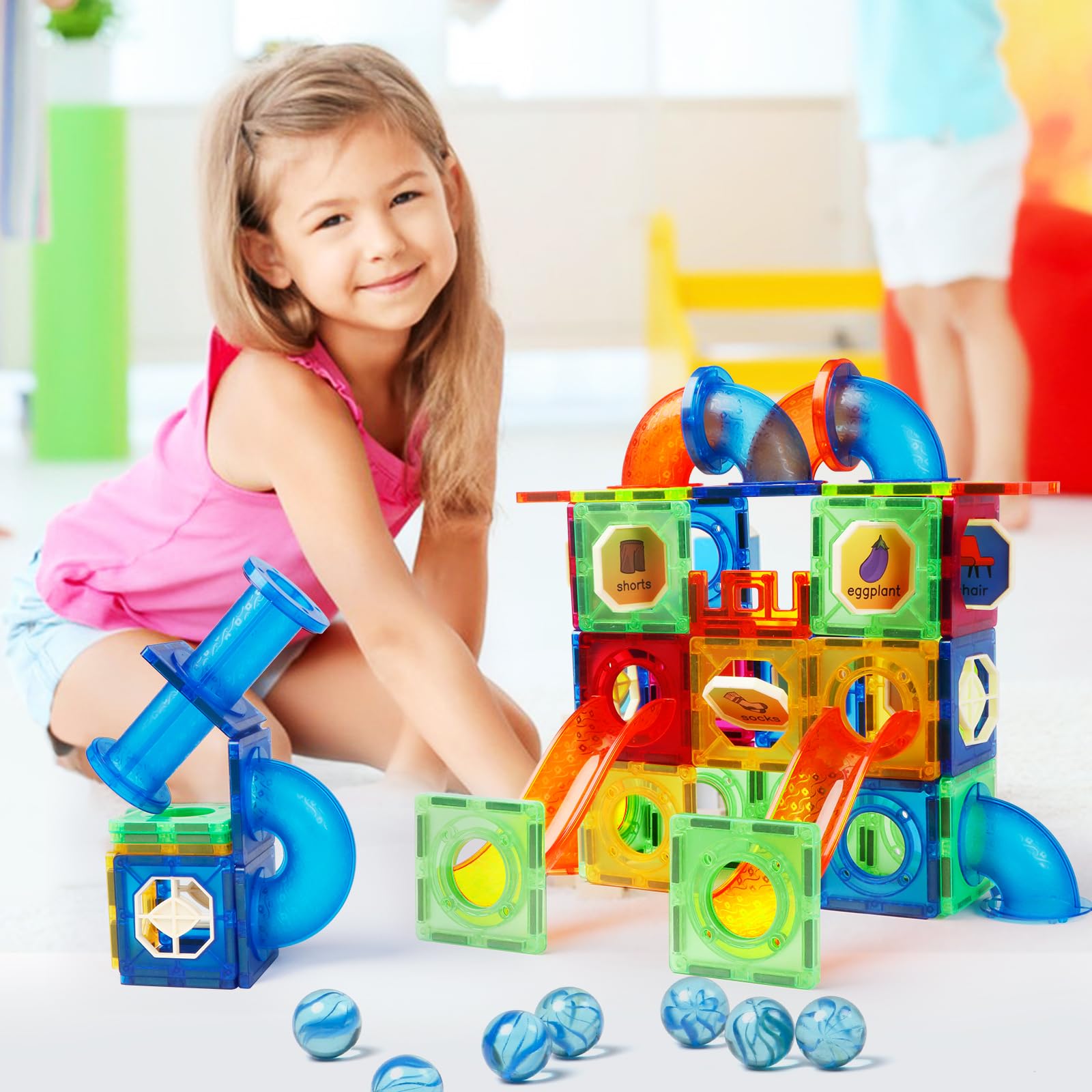 Magblock 122 Teile Magnetische Bausteine,Magnete Spielzeug für Kinder,STEM Pädagogisches Konstruktion Geschenk für 5 6 7 8 9 Jungen Mädchen