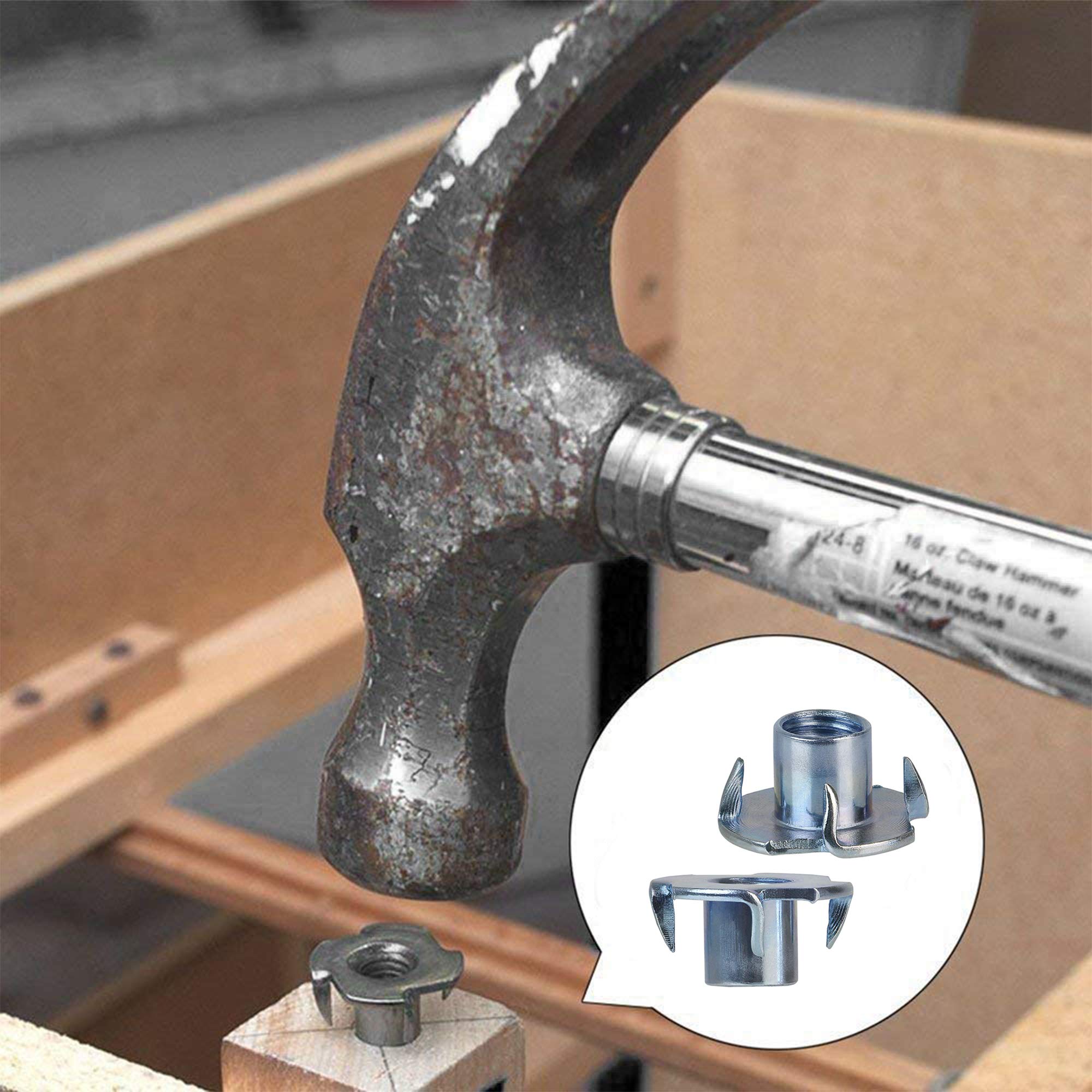 4x Dadi T M12 A Gabbia Per Legno - Inserto In Acciaio BZP - Fissaggio Cieco