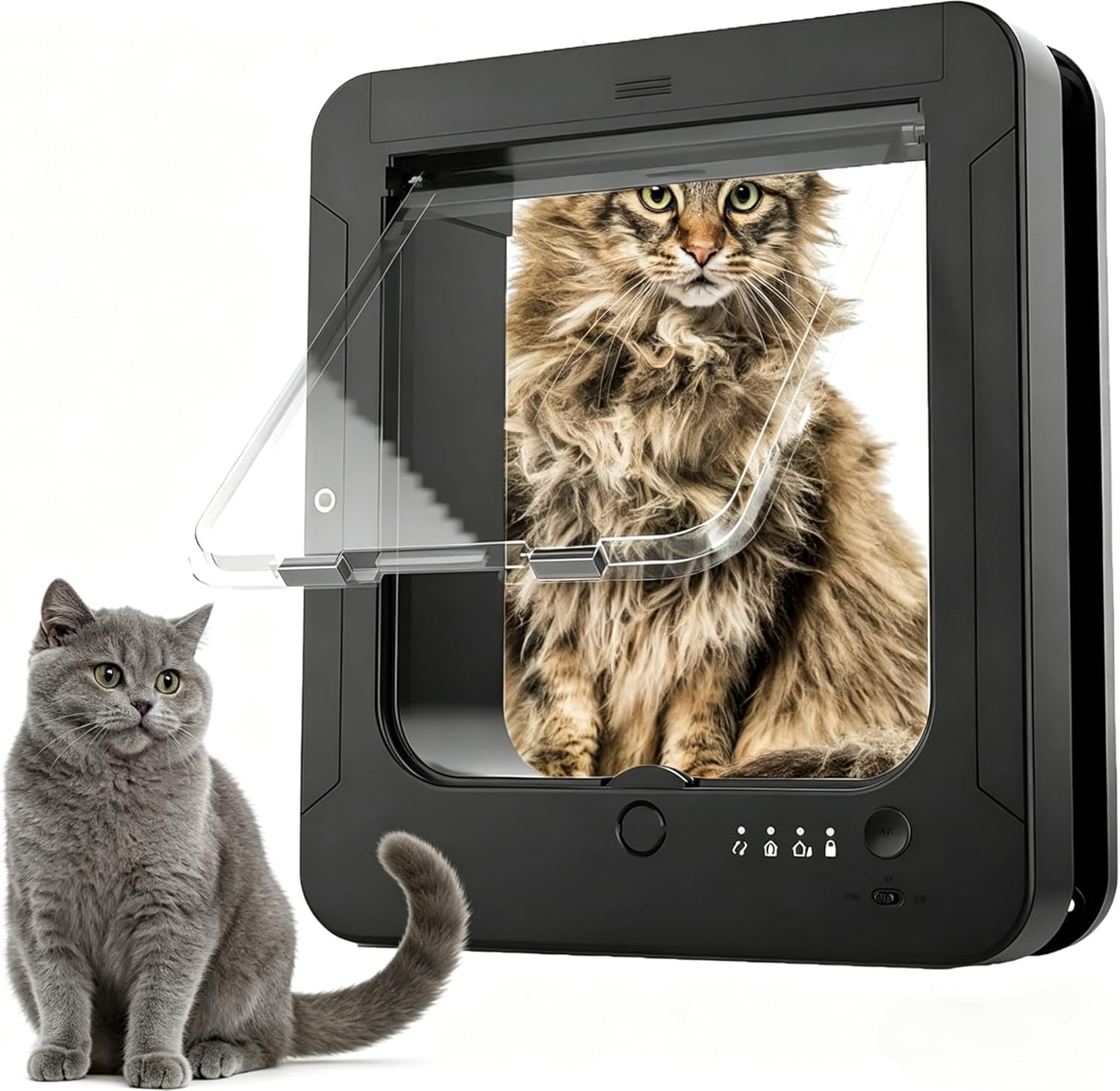Chatière magnétique avec verrouillage à 4 voies - Noir - Résistant aux intempéries - Avec collier à micro-puce - Pour chats et petits chiens, portes intérieures et extérieures