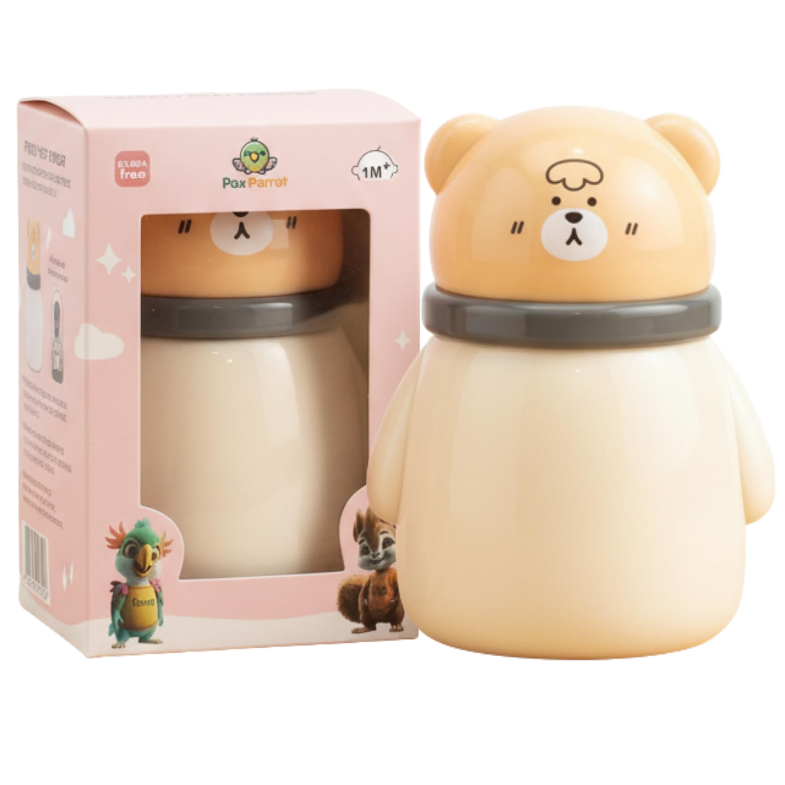 Pax Parrot Baby Powder Puff Box – Bear Design | 4 Pax Parrot Characters Stickers for Baby | Refillable Dispenser with Soft Applicator for Newborns & Infants | Compact & Travel-Friendly Container (Smart Bear)-image-20