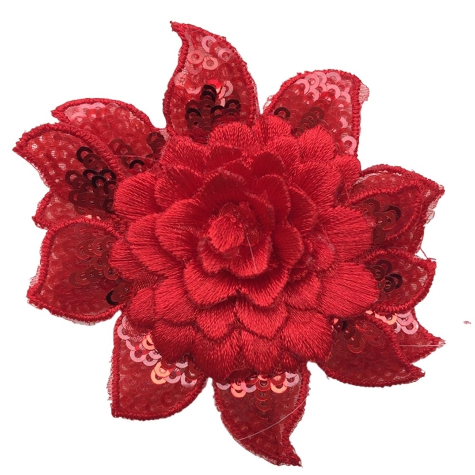 Wtaxbh N061 Red Iron On Patches 10Pcs Lace Applique Sequins Embroidery 3D Flowers Sew-On Patches Diy Wedding Dress Clothes Decor Sewing Supplies 8Cm(N061 Red)