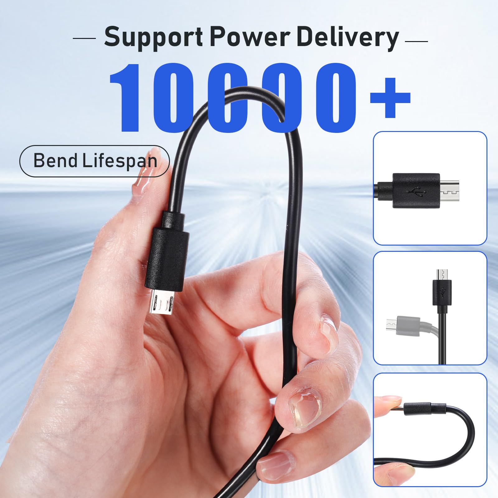 Kanayu Micro-USB-Kabel, 10 cm, Schnellladekabel, 2 A, schwarz, kompatibel mit Samsung Galaxy S7, S6 Edge, J7, S5, Note 5, 4, K40, K20, Kindle, PS4, Tablet, 50 Stück