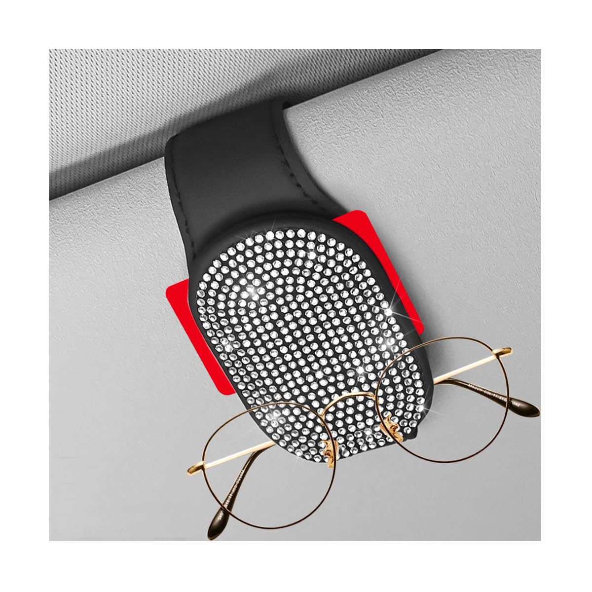 Bittwee Bling Sunglasses Holders for Car Sun Visor, Vehicle Magnetic Leather Glasses Organizer Clips, Crystal Rhinestone Auto Eyeglasses Hanger Decoration Accessories for Women Girls?White?