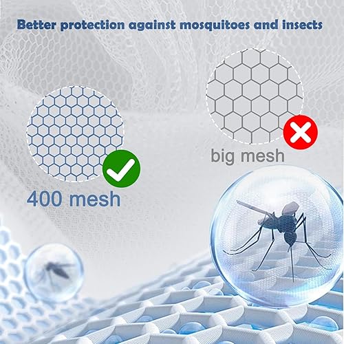 Miniatura 4 de Aventik EDSRDLUZ - 400 mallas finas mosquiteras de lujo para camas individuales a king, 2 aberturas laterales y 8 bucles para colgar, forma