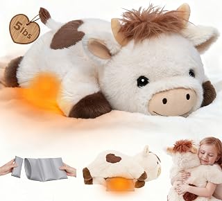 Mewaii 5 lbs Weighted Cow Plush with Microwavable Heating Pad - Adjustable Heatable Coolable Stuffed Animal for Realistic Hugs, Kids Adults 23 Inch