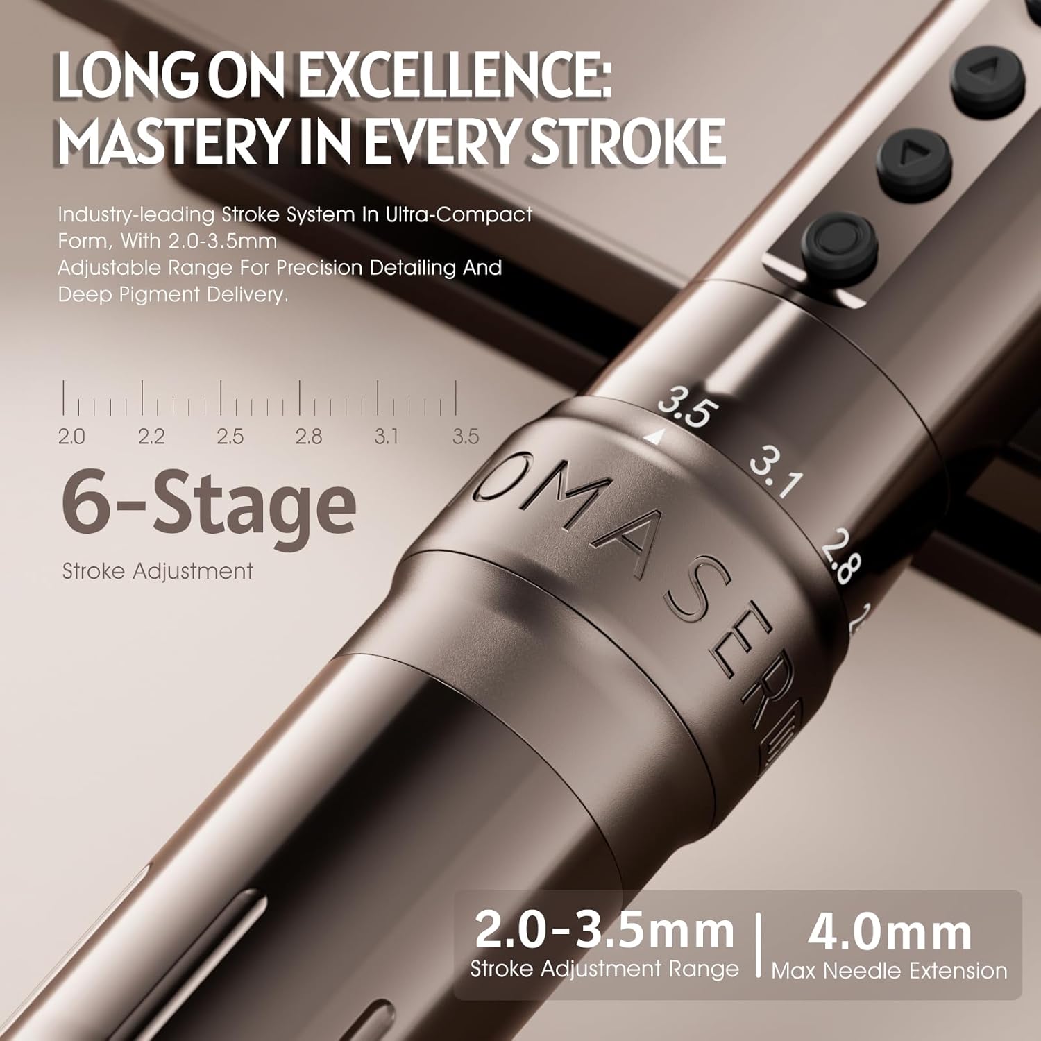 BIOMASER Plenilune U1 Pro Tattoo Gun Professional Wireless Permanent Makeup Machine, 6 Adjustable Strokes,Digital Display, for Tattooing,Eyebrows & Lips, Scalp Micropigmentation(Coffee)