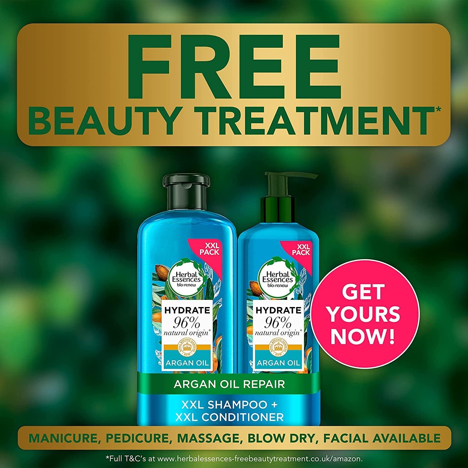 Herbal Essences Argan Oil of Morocco Vegan Shampoo and Conditioner Set for Dry, Damaged Hair, Hair Repair Argan Oil Shampoo And Conditioner, XXL Value Pack, 1145 ml, Get your Free Beauty Treatment! - Image 3