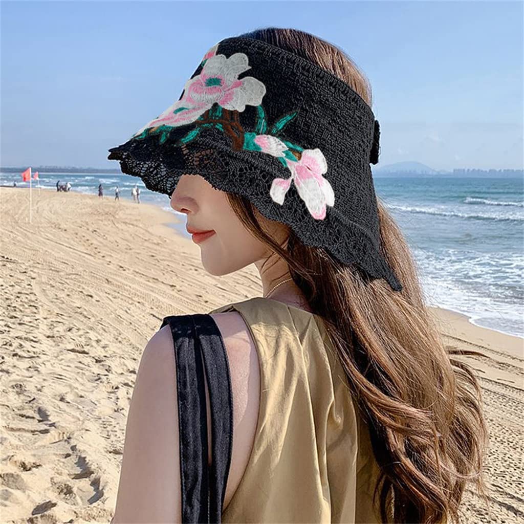 Chapeau de plage vide brodé argenté pour femme pliable