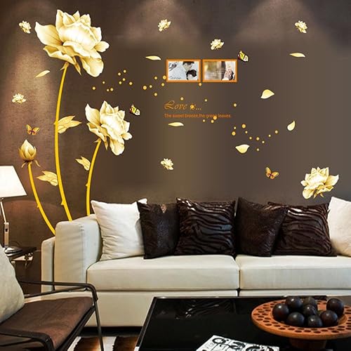 Murales de pared 3D para bricolaje calcomanías de flores arte dorado decoración del hogar calcomanías extraíbles para decoración del hogar para