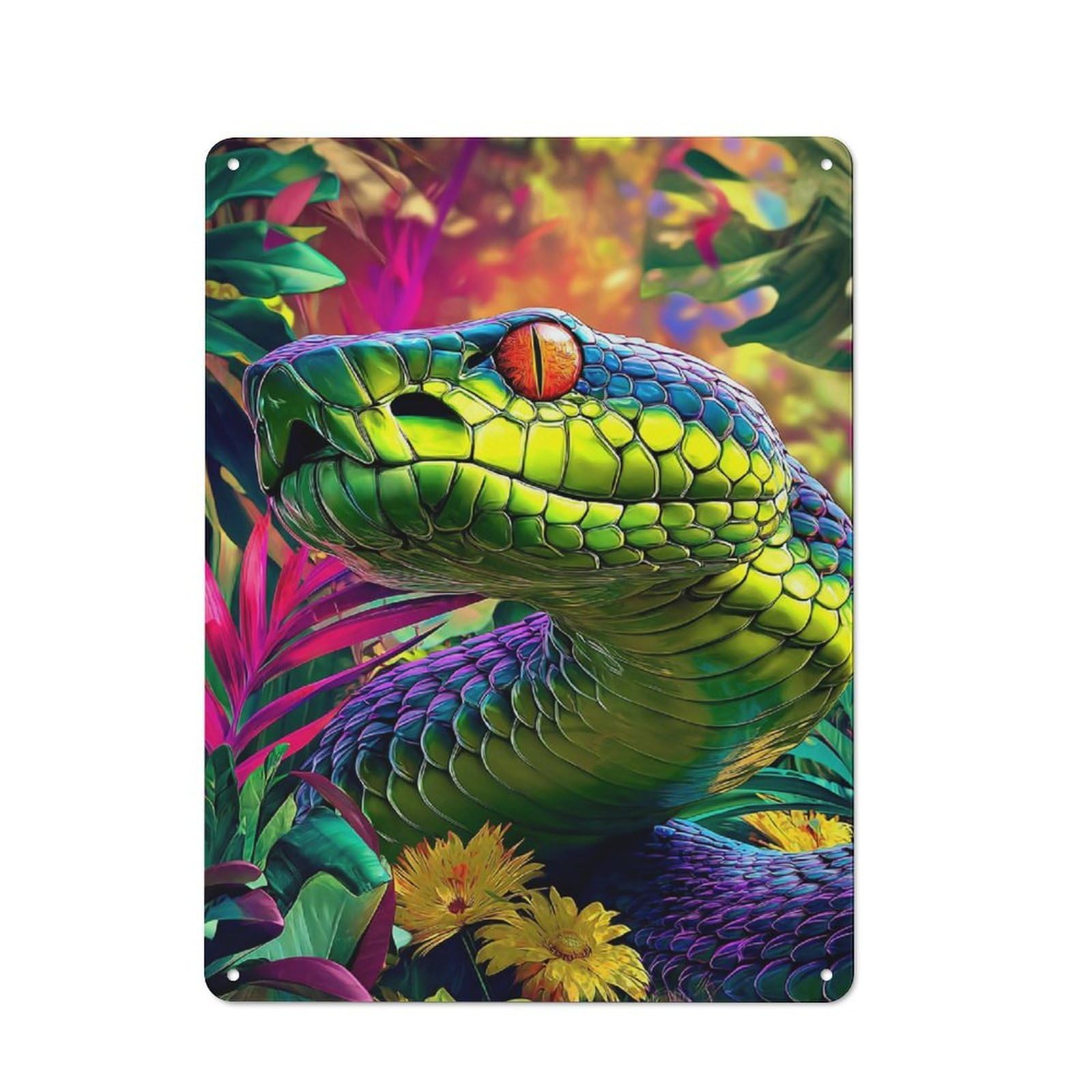 Junmoney Jungle Serpent In Vibrant Colors Tin Sign 40X30cm With For Bar Or Restaurant, Retro Decor, For Garage, Workshop And Man Cave Decoration