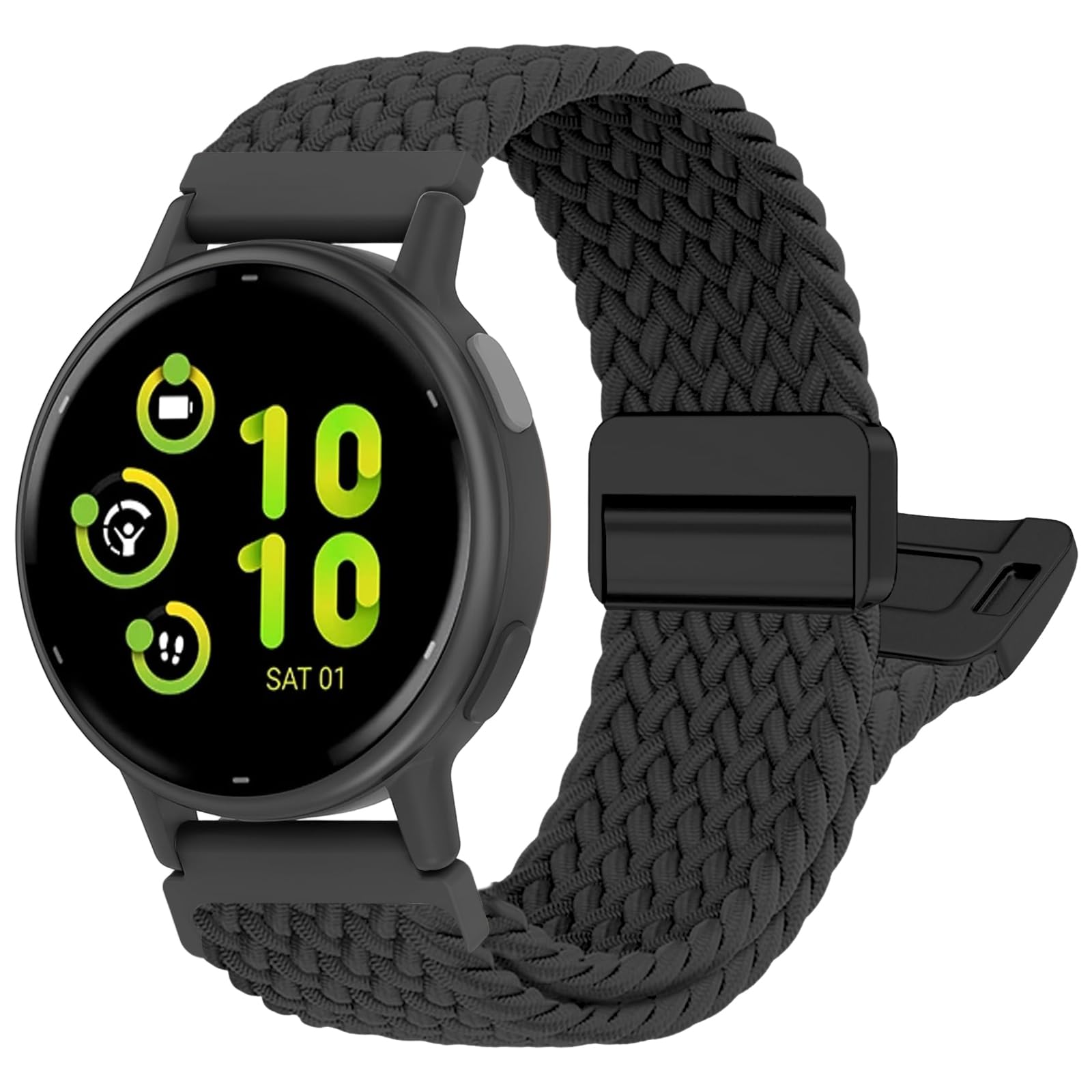 chinbersky Geflochten Armband Kompatibel mit Garmin Vivoactive 5/4/3/Venu/Venu Sq/Venu2 Plus/Forerunner 165/55/245/645/965/955/945/265, 20mm 22mm Magnet Verschluss Stoff Nylon Band für Garmin Armband