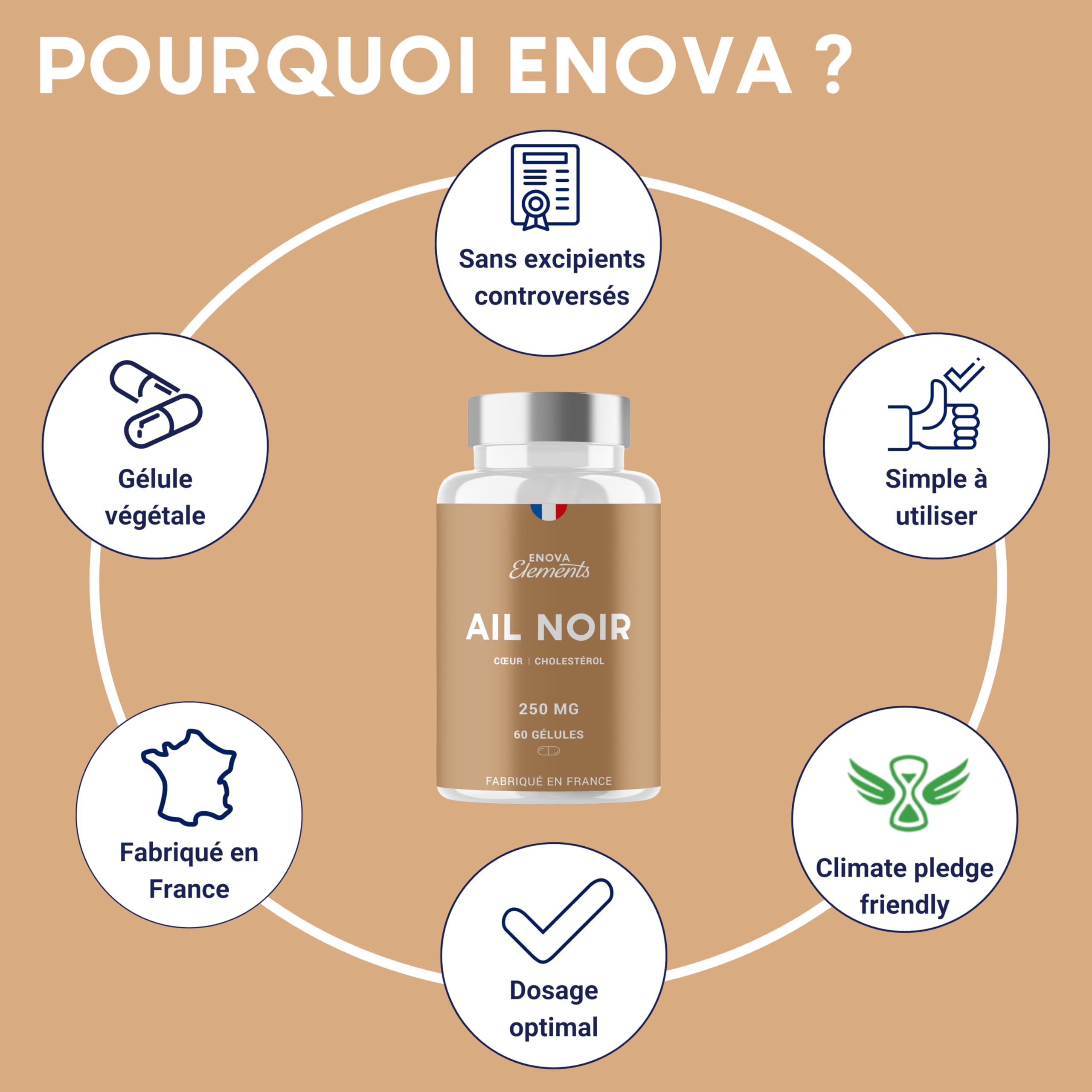 Ail Noir Fermenté 250mg – Complément Alimentaire – 60 Gélules Végétales – Circulation Sanguine, Cœur et Cholestérol – Cure 1 Mois – Fabriqué en France