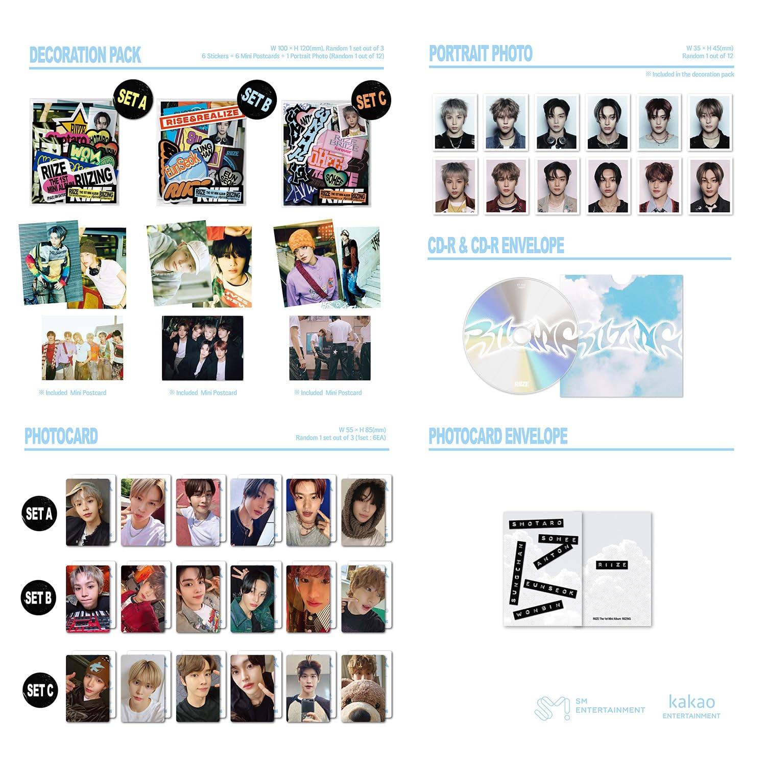 RIIZE - 1st Mini Album [RIIZING] (Collect Ver.) Cover + Photo Decoration Pack + Portrait Photo R R Envelope + Photocard + Photocard Envelope + 3 Extra Photocards